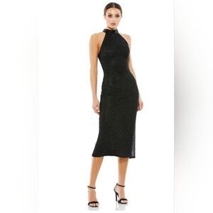 Mac Duggal, Hand Beaded Midi Cocktail Dress,‎ Black, Size 2, NWT